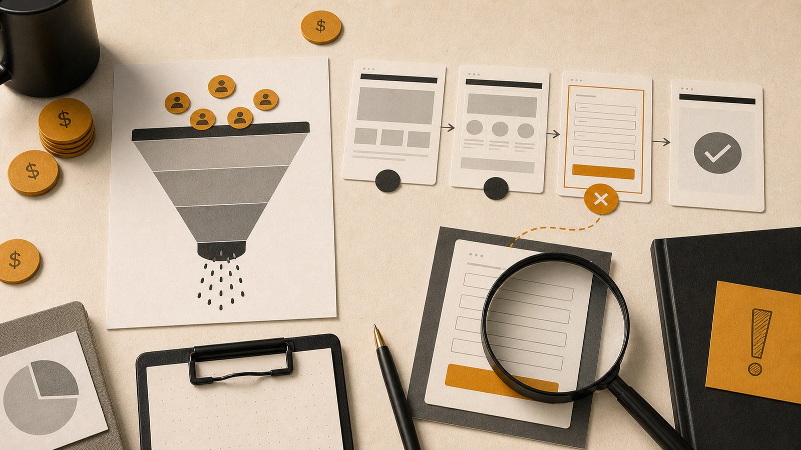 Editorial image of ad spend and website conversion path cards