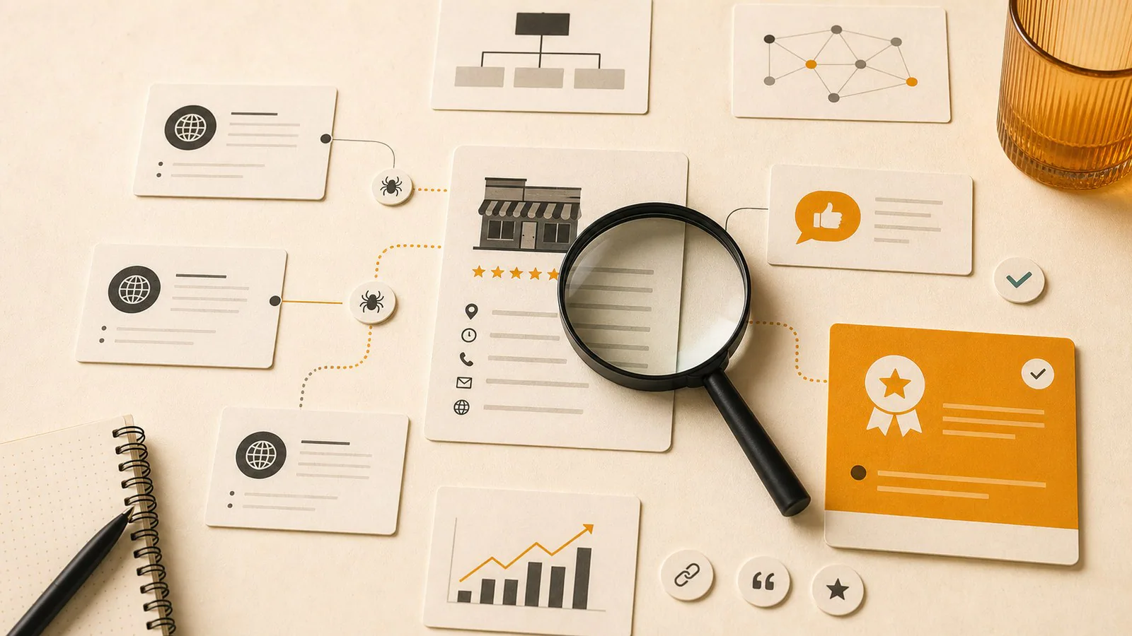 Editorial image of AI search discoverability cards and business profile signals