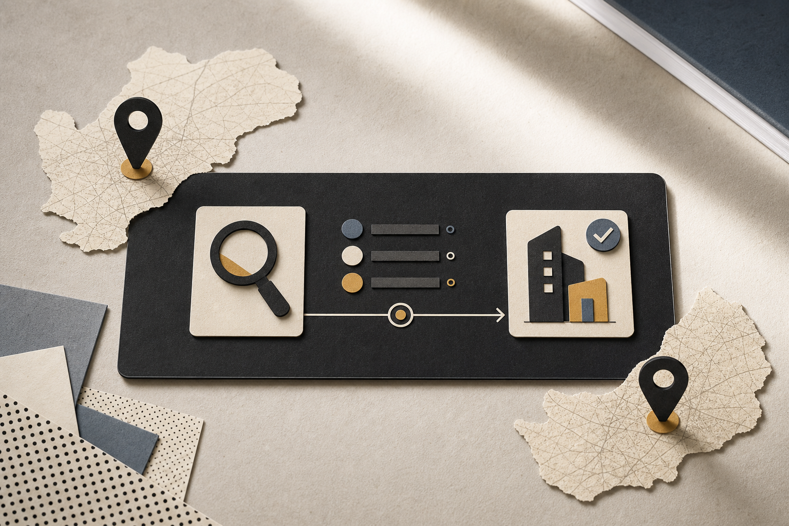 Editorial research cards connecting a verified business profile with Cape Town and Johannesburg location markers