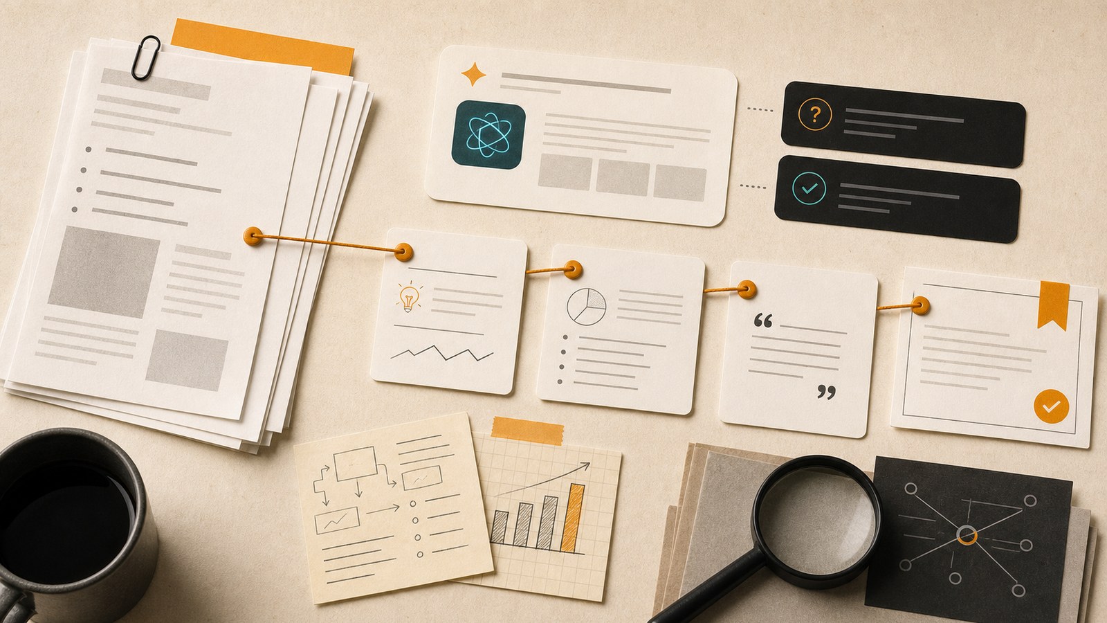 Editorial image of blog content cards and AI answer citation signals