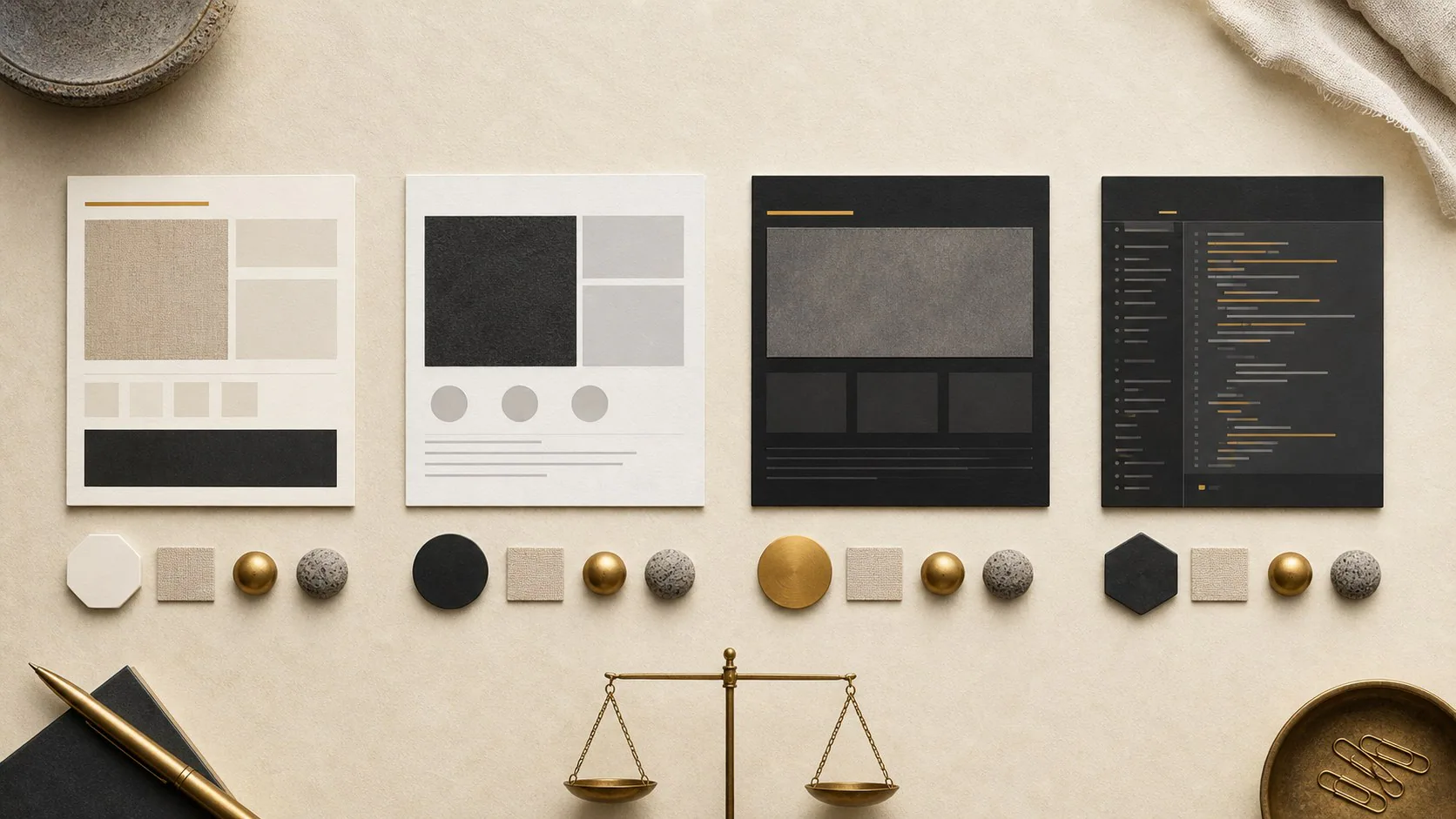 Editorial comparison board with four website platform columns and ownership, cost and maintenance markers