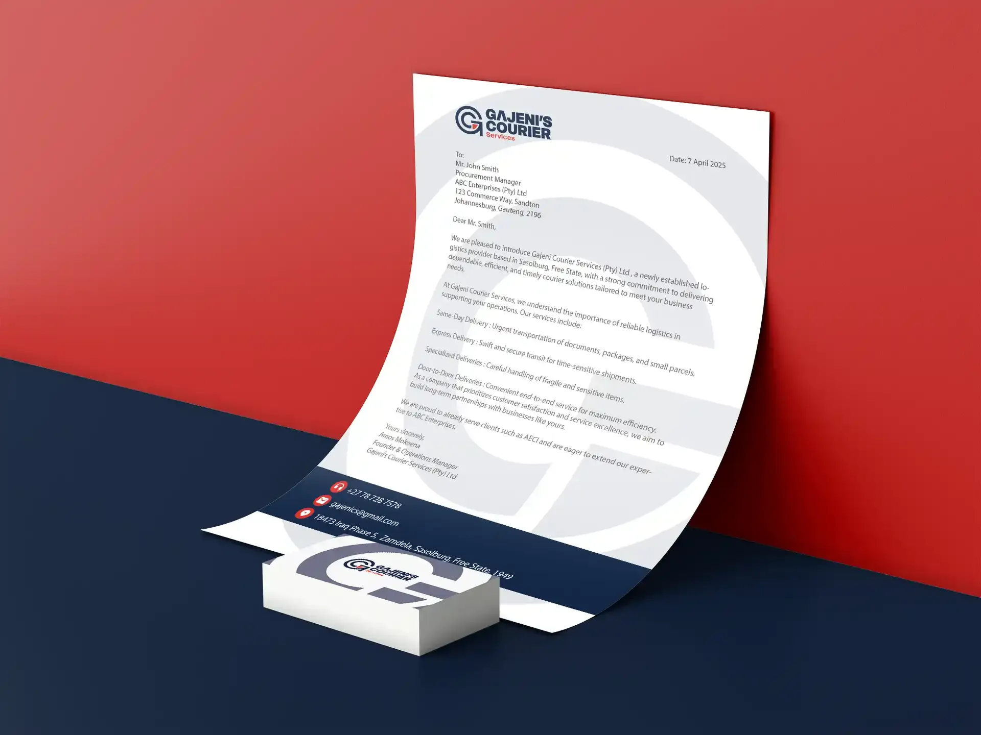 Gajeni brand identity mockup with business cards